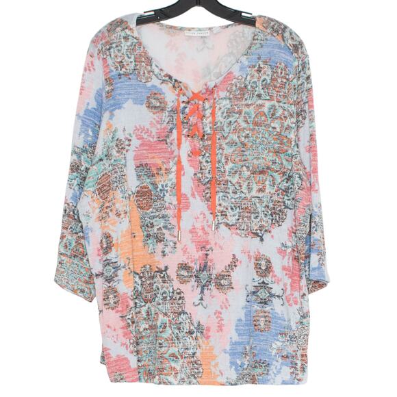 Susan Graver Tunic Top 3/4 Sleeve Boho Abstract Artsy Flowy Peasant Casual 2X - Picture 7 of 7